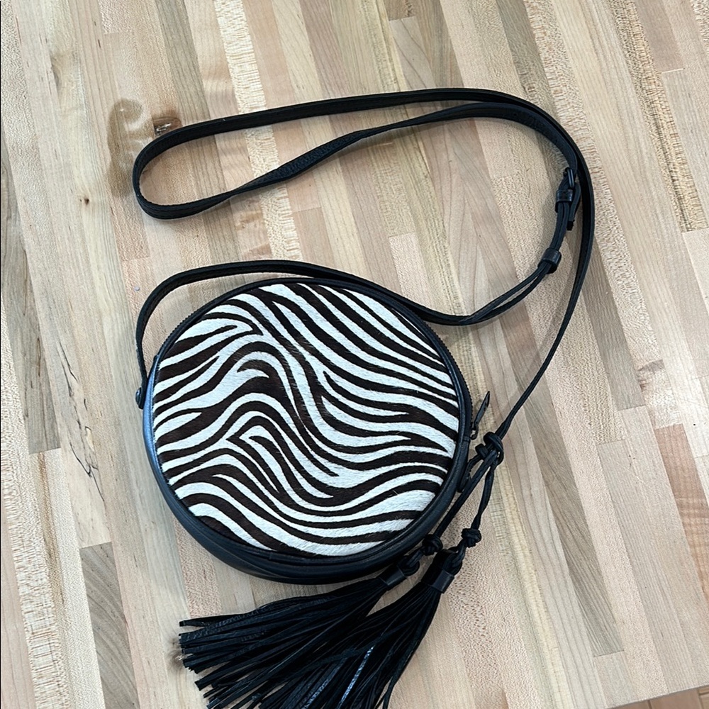 Patricia Nash Zebra Haircalf Collection round leather bag